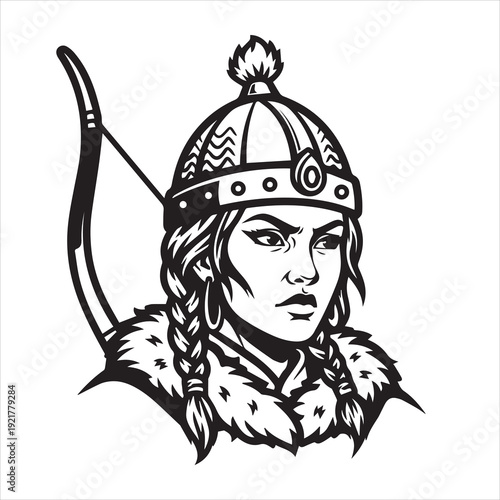 Ancient Warrior Portraits – A Collection of Black and White Vector Art Icons. Ancient warriors and historical heroines from various civilizations are illustrated in a black and white vector line art