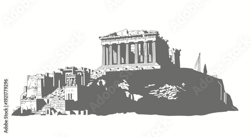 Ancient Acropolis of Athens illustration with historical architecture
