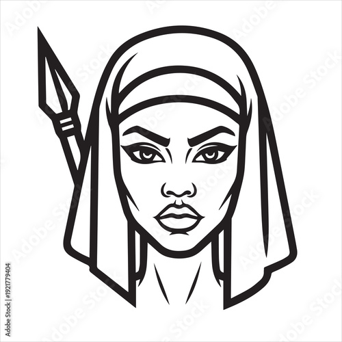 Ancient Warrior Portraits – A Collection of Black and White Vector Art Icons. Ancient warriors and historical heroines from various civilizations are illustrated in a black and white vector line art