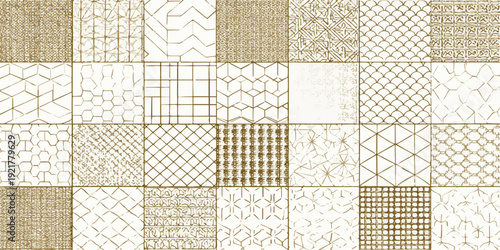 Collection of elegant and intricate patterned papers with subtle gold and cream tones