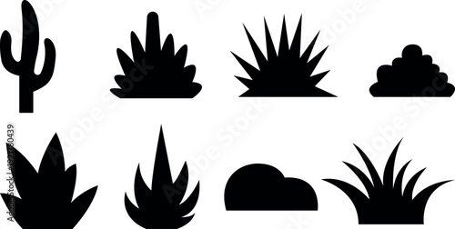 Collection of desert plant silhouettes including cacti and succulents