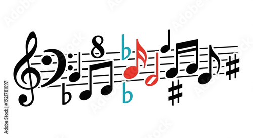 Musical notes and symbols on a staff.