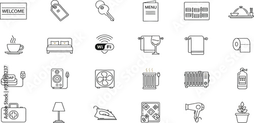 Set of black vector icons featuring kitchen utensils and kitchen tools for web and design use,