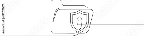 One line secure folder with shield icon for data protection and privacy concept