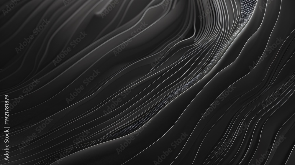 Fototapeta premium Abstract Dark Gray Wavy Lines With Small White Dots And Light Reflections