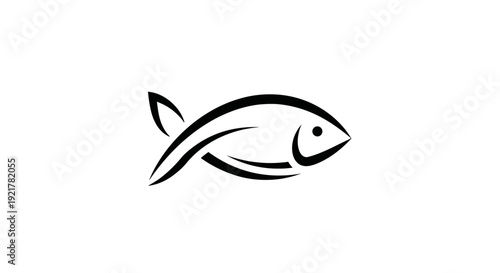 Minimalist Fish Silhouette Icon, Simple Line Art Aquatic Animal