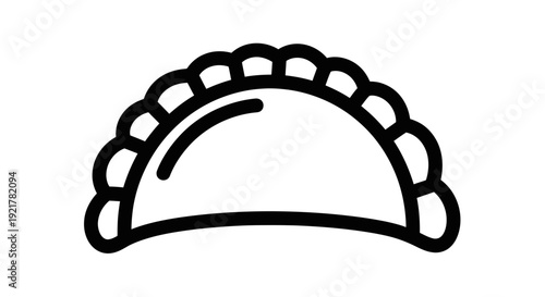 Simple Dumpling Icon Line Art, Crescent Shaped Food Symbol