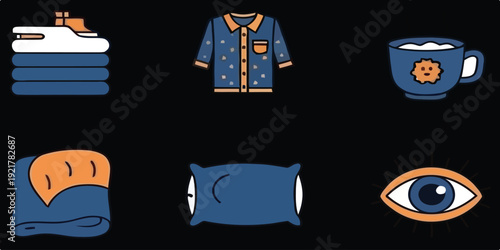 Blue and orange cartoon elements for relaxation and comfort