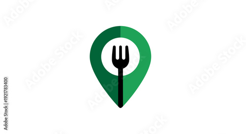 Modern restaurant location pin logo design with a sleek fork icon.