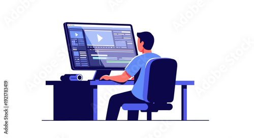 Graphic Designer or Video Editor Working on Professional Software on Desktop Computer