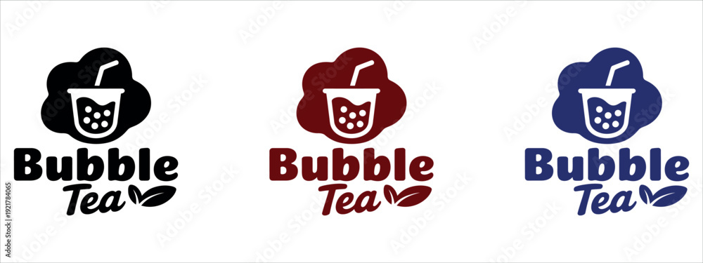 Obraz premium Bubble Tea and Boba Drink Logo Design with Cup and Straw for Cafe Branding Vector Illustration.