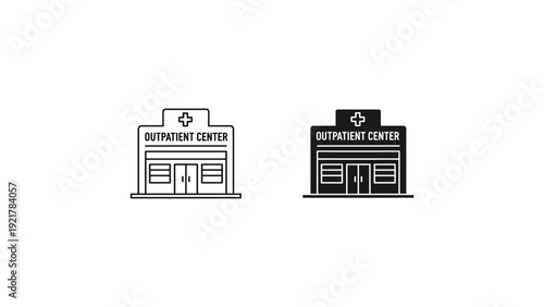 Department store building outline in simple line art and filled vector styles for graphic design and urban planning