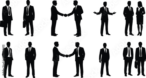Business interaction silhouettes, corporate teamwork, leadership communication, office negotiation, partnership collaboration, professional career success illustration