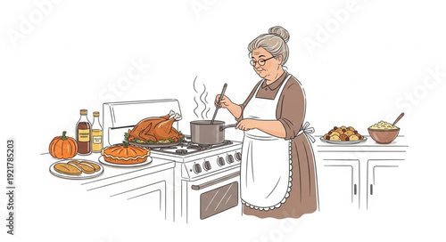 Woman Cooking Food in Kitchen.