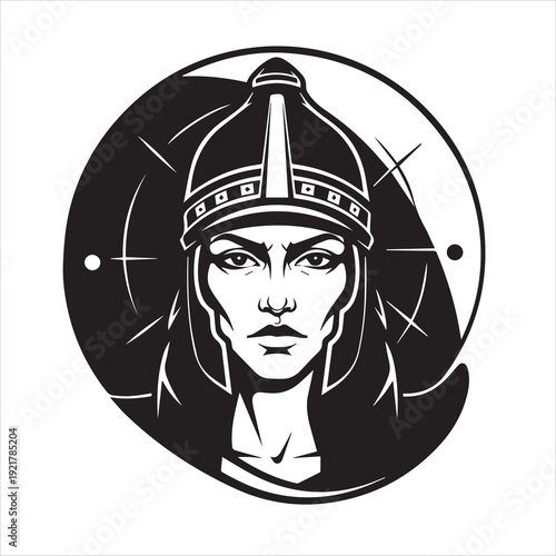 Ancient Warrior Portraits – A Collection of Black and White Vector Art Icons. Ancient warriors and historical heroines from various civilizations are illustrated in a black and white vector line art