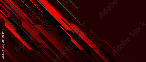 Abstract black red circuit technology connected lines electronics elements computer digital on dark background vector
