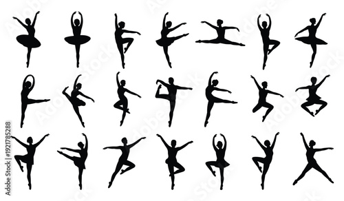 Ballet Dancers Poses Collection Vector Silhouette Isolated on white background