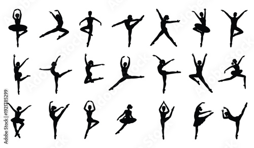Ballet Dancers Performing Various Poses Silhouette Vector Collection Isolated on white background