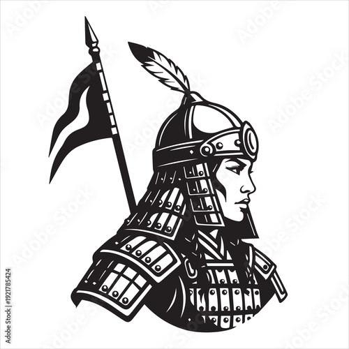 Ancient Warrior Portraits – A Collection of Black and White Vector Art Icons. Ancient warriors and historical heroines from various civilizations are illustrated in a black and white vector line art