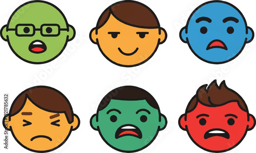Cartoon faces expressing emotions diverse facial expressions set