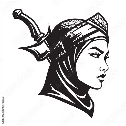 Ancient Warrior Portraits – A Collection of Black and White Vector Art Icons. Ancient warriors and historical heroines from various civilizations are illustrated in a black and white vector line art