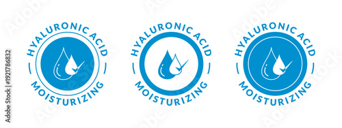 Hyaluronic Acid Icon. Moisturizing icon set. Rounded vector symbol water gel in blue color.