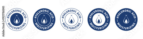 Hyaluronic Acid Icon. Moisturizing icon set. Rounded vector symbol water gel in blue color.