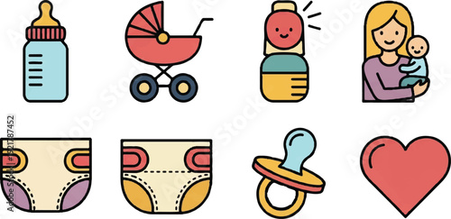 Baby care and parenting icons set vector illustration