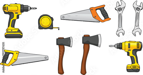 Construction and Carpentry Tools Set Illustration