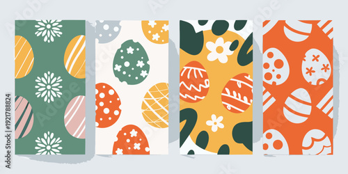 Colorful easter egg patterns displayed in a vertical repeating arrangement