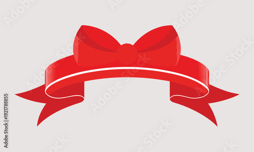 Vector illustration of a red devil with a golden heart symbol and a decorative red ribbon bow for a Valentine celebration gift card design