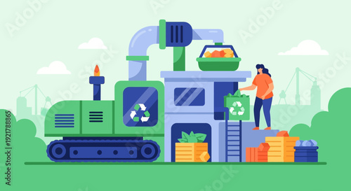 Sustainable Waste Management: Woman at Modern Eco-Friendly Recycling Facility Process
