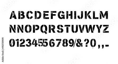 Black bold font alphabet and numbers on white background.