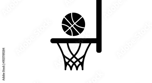 Simple black basketball hoop with ball going through the net.