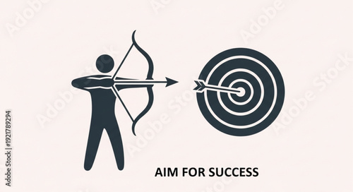Archer aiming bow and arrow at target board for success.
