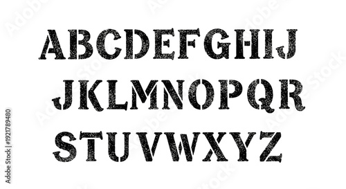 Black distressed alphabet letters on white background.