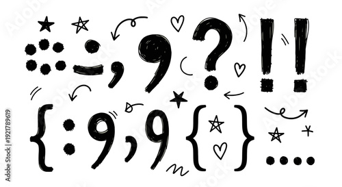 Hand drawn punctuation marks and symbols collection.