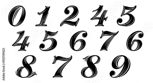 Stylized black numbers on a white background, typography, font design.