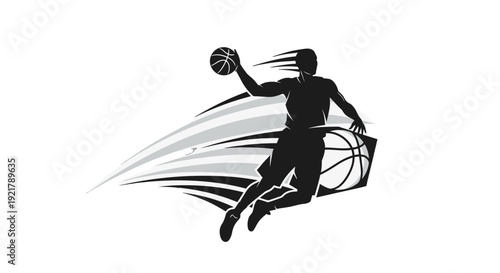 Dynamic Basketball Player Silhouette in Mid Air Motion.