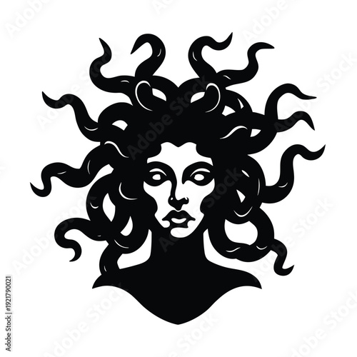 Medusa head silhouette mythical gorgon with snake hair and stone gaze legendary creature monster