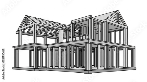 Architectural drawing of a house under construction.