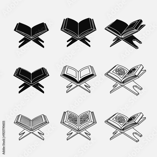 Crossed Holy Books Icon Set – Religious Scripture Symbol Collection