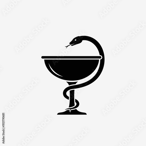 Pharmacy Bowl with Snake Icon Vector – Medical Mortar and Pestle Symbol Healthcare Logo Design