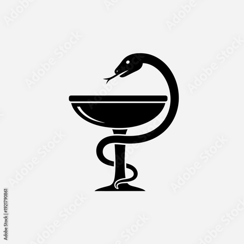 Pharmacy Bowl with Snake Icon Vector – Medical Mortar and Pestle Symbol Healthcare Logo Design