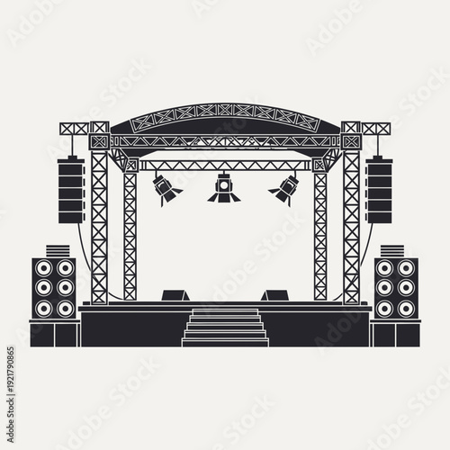 Concert Stage Vector Illustration – Outdoor Music Festival Performance Platform Line Art