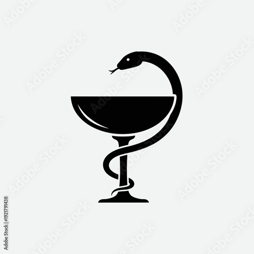 Pharmacy Bowl with Snake Icon Vector – Medical Mortar and Pestle Symbol Healthcare Logo Design