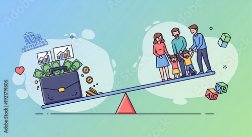 Balancing Family Life and Financial Success on a Seesaw.