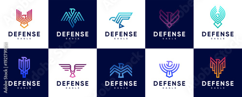 collection of abstract eagle logos, symbols of defense, protection, strength, vector design illustration.