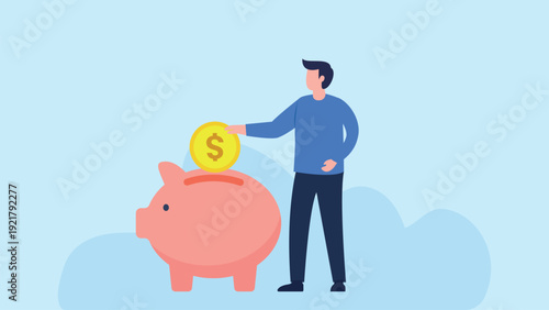 Flat illustration businessman saving money on piggy bank vector