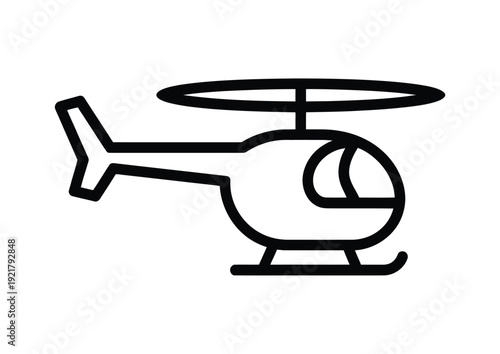 Simple black outline icon of a helicopter, illustrating air transport and aviation.